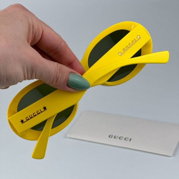 Gucci GG1587S 004 BRAND NEW Sunglasses Yellow Green Women Oval main image 6
